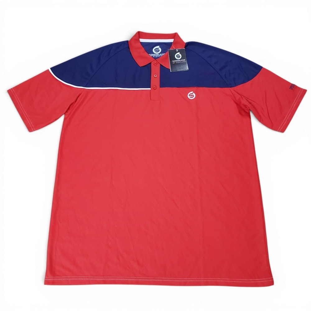 NWT Sunderland Of Scotland Golf Polo Shirt Mens XL Red Blue Performance Stretch